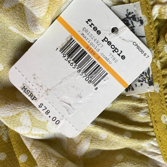 Free People SZ S NWT yellow & white floral peasant style bodysuit bell sleeve - Picture 7 of 10